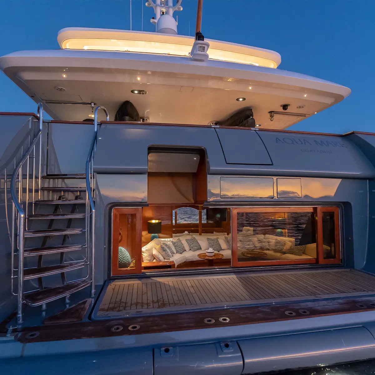 Interior of a luxury expedition yacht in the Galápagos Islands