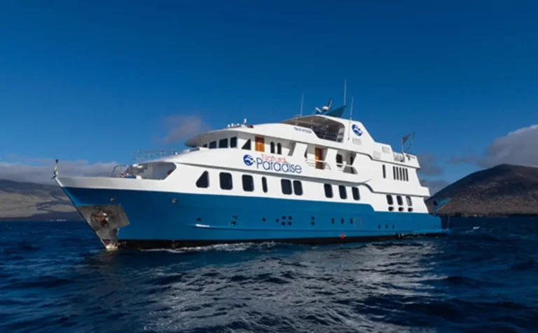 Natural Paradise First Class yacht near a Galápagos island