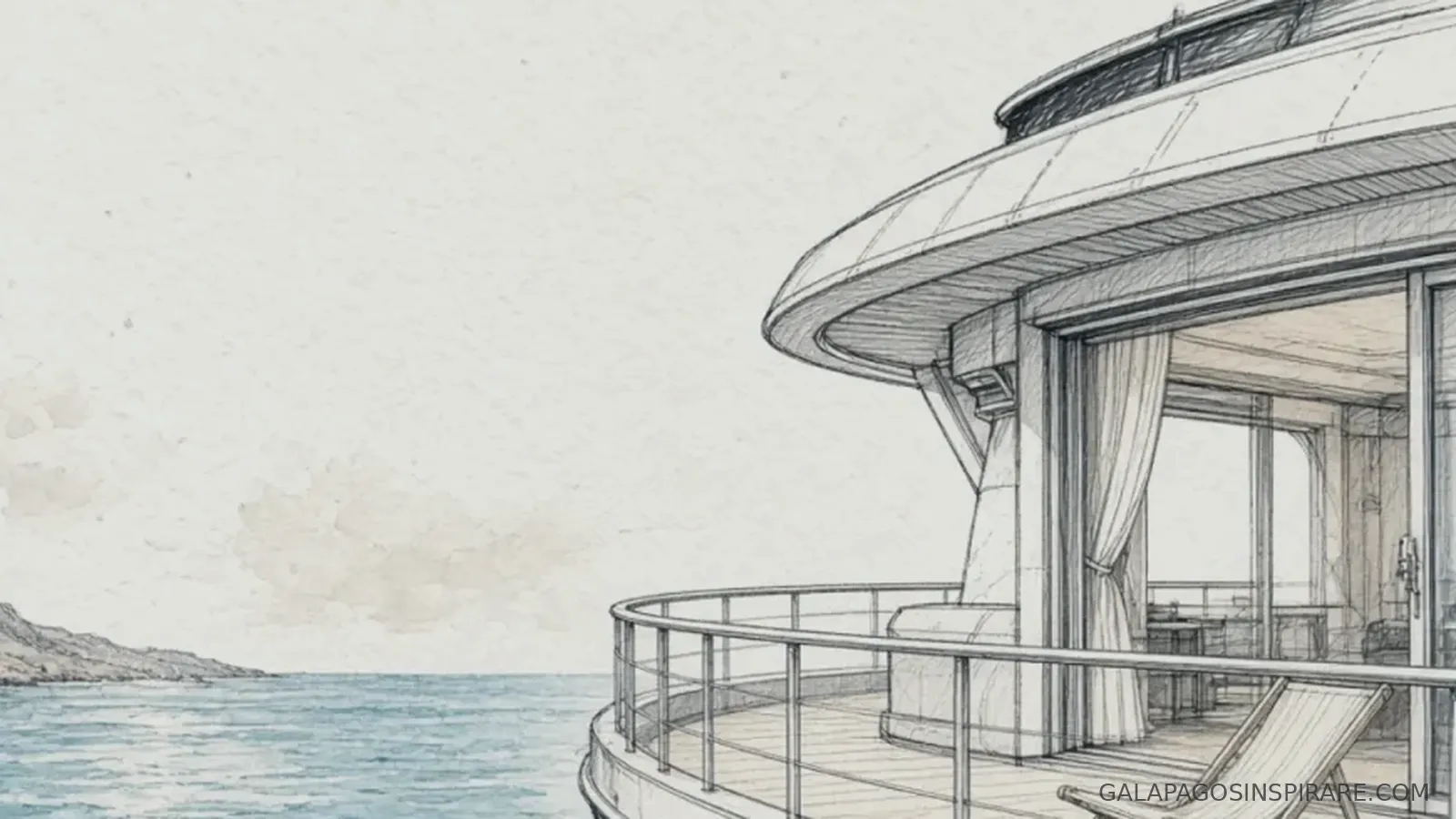 Naturalist sketch of coral i galapagos balcony feel at deep ocean-blue midday