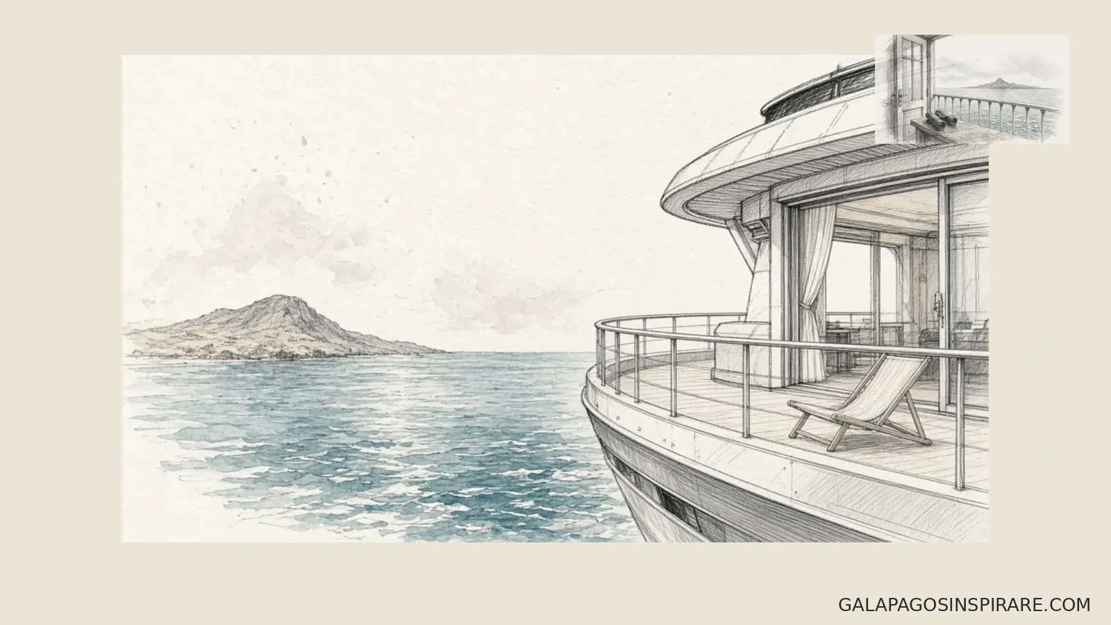 Naturalist sketch deck and balcony view for galapagos explorer yacht guide