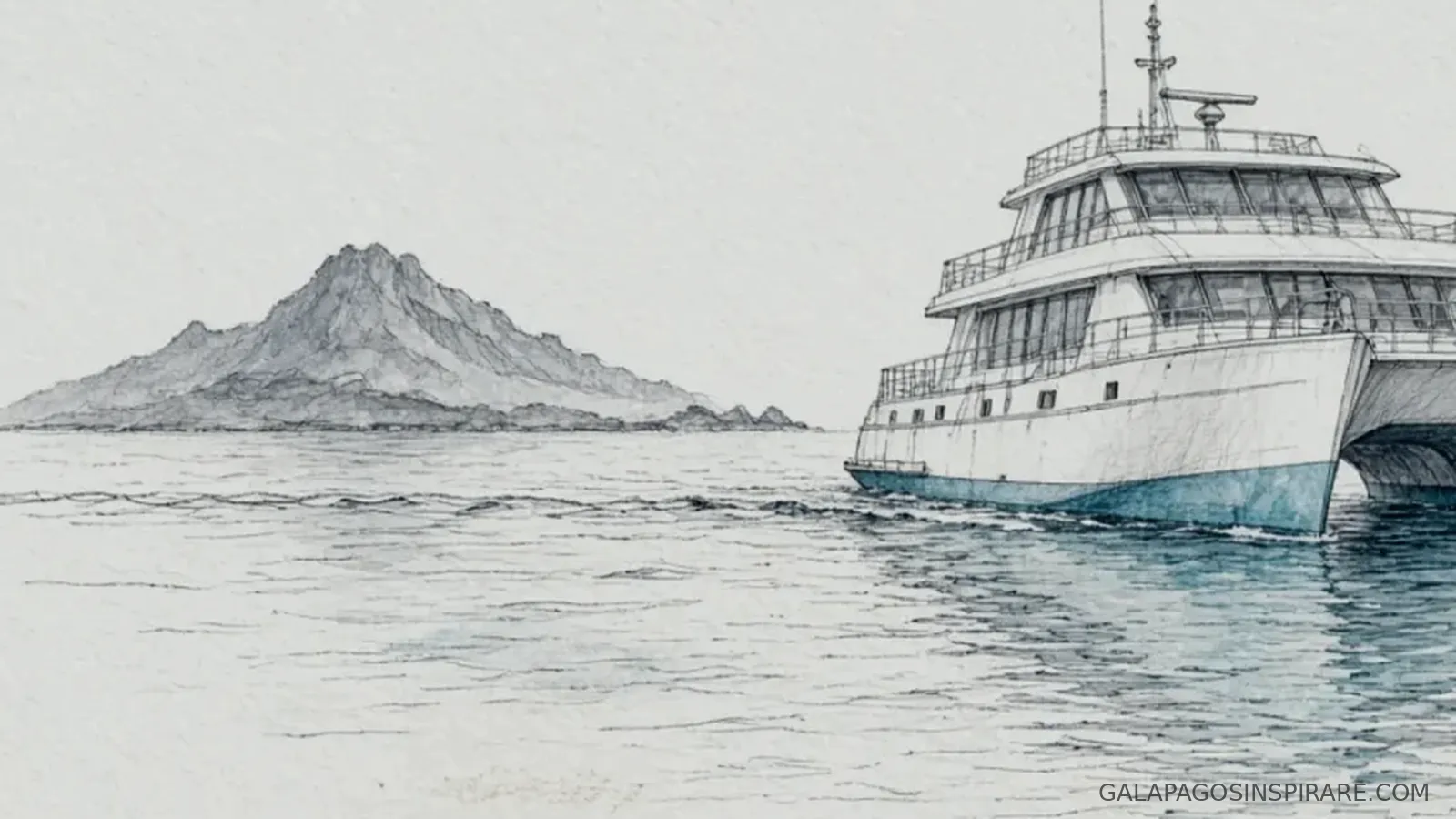 Naturalist sketch for galapagos first class vs luxury island silhouette late morning