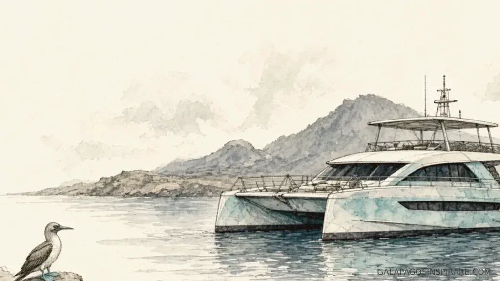 seaman journey galapagos first-class yacht naturalist sketch with seabird