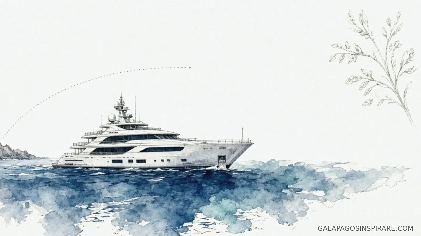 Naturalist sketch of seaman journey galapagos expedition yacht on a cool morning island route