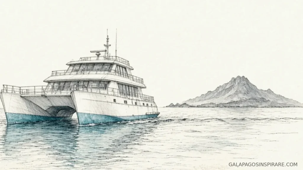 tip top ii galapagos catamaran naturalist sketch near volcanic island
