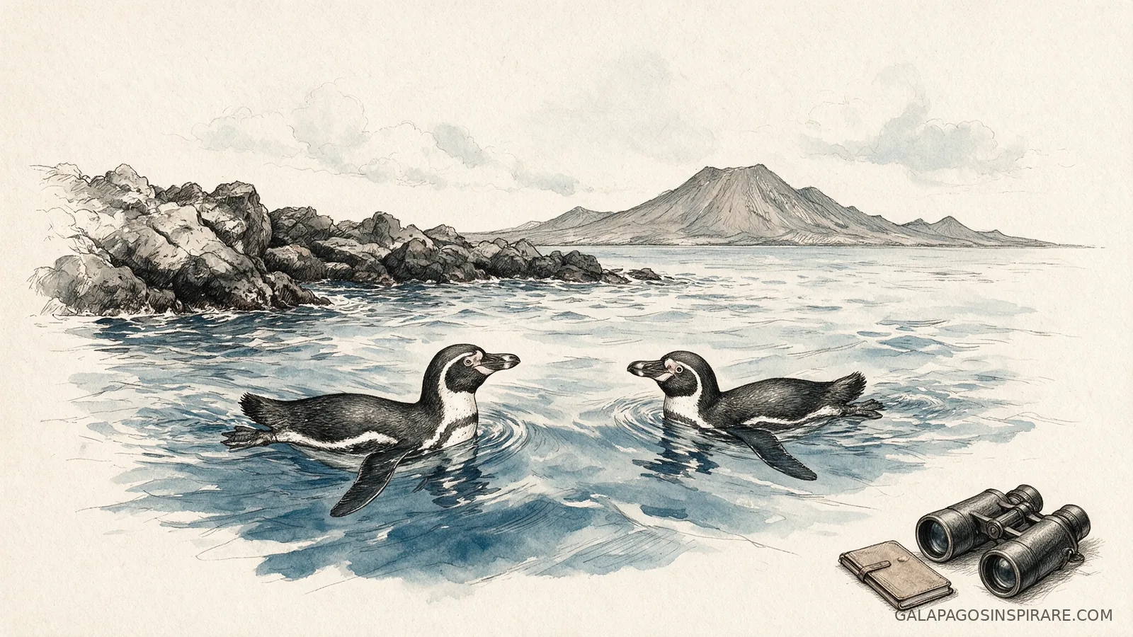 galapagos penguin facts swimming naturalist sketch