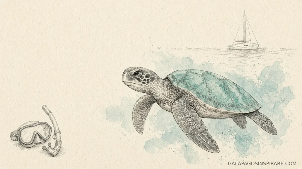 galapagos scuba diving cruise mask turtle naturalist sketch