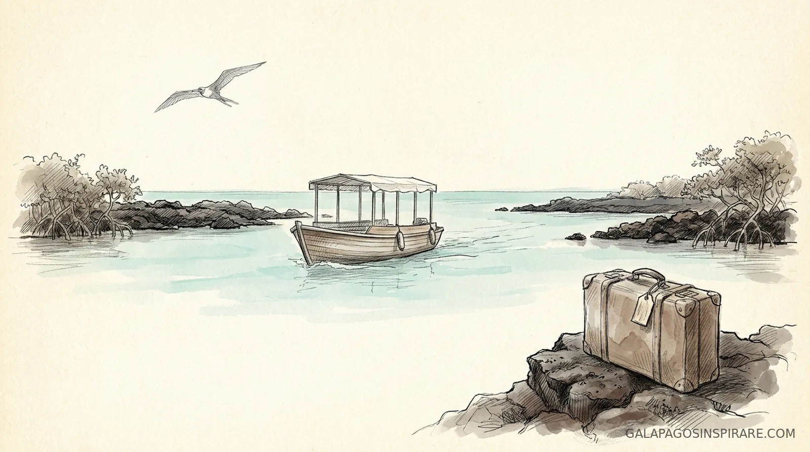 how to get to the galapagos islands itabaca channel water taxi naturalist sketch