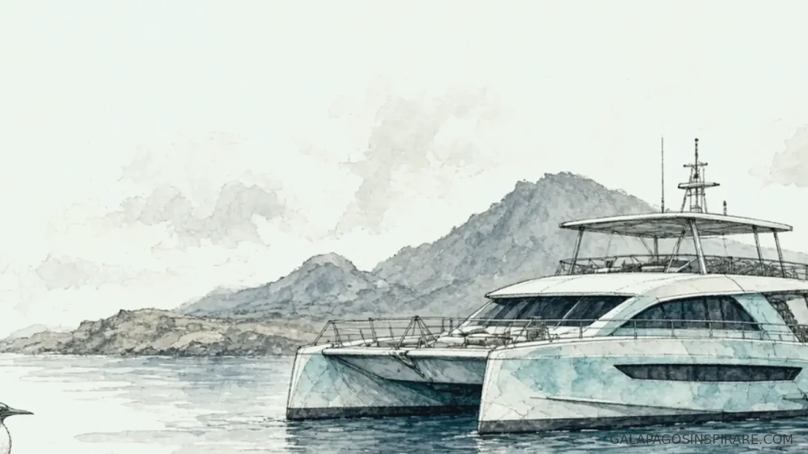 Naturalist sketch for monique galapagos catamaran with booby accent