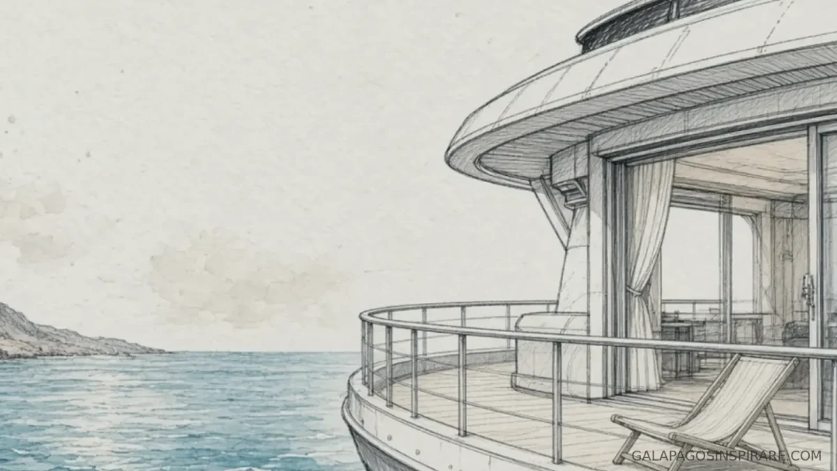 evolution galapagos yacht balcony view naturalist sketch soft dusk ocean blue