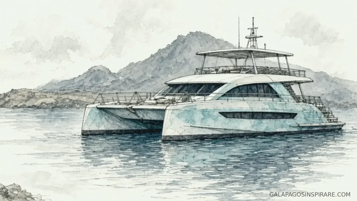 galapagos family cruise catamaran booby naturalist sketch soft seafoam midday